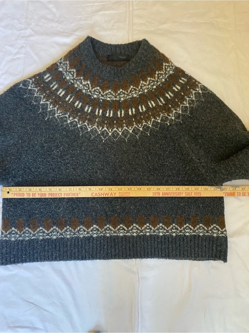 Zara Women's Fair Isle Wool Alpaca Blend Sweater Anthrcite Grey LG Cozycore - Picture 11 of 17